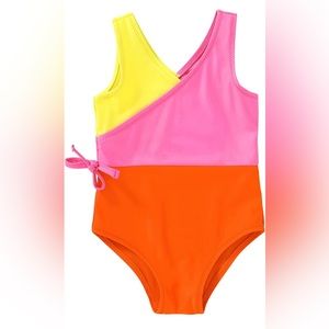 12-18 month one piece swimsuit. Orange pink and yellow